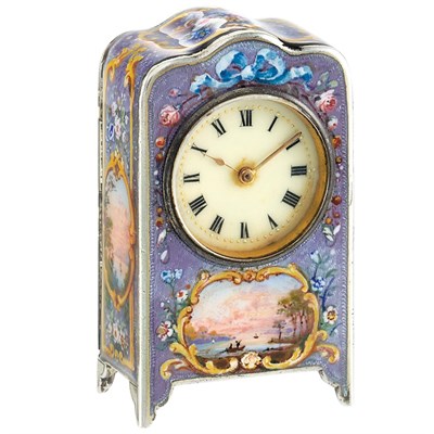 Lot 88 - Miniature Silver and Enamel Desk Clock