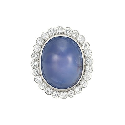 Lot 181 - Platinum, Star Sapphire and Diamond Ring