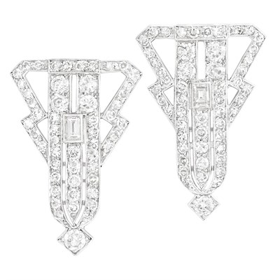 Lot 167 - Pair of Art Deco Platinum and Diamond Pins