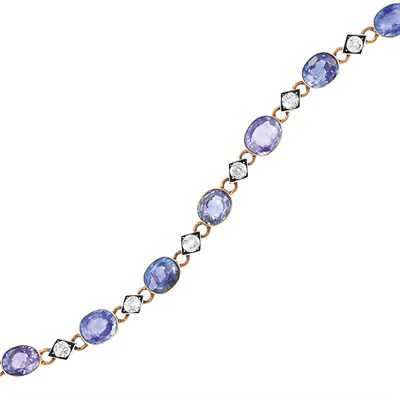 Lot 90 - Antique Russian Gold, Silver, Sapphire and Diamond Bracelet