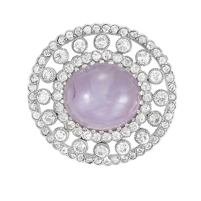 Lot 572 - Belle Epoque Platinum, Gold, Violet Star Sapphire and Diamond Pendant-Brooch