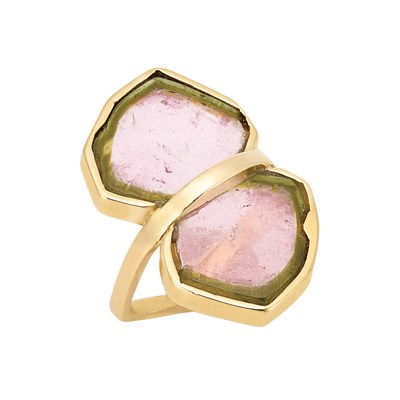 Lot 297 - Gold and Watermelon Tourmaline Ring, Jean Vendome, France