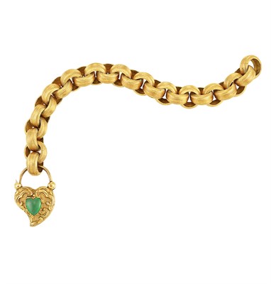 Lot 253 - Pair of Antique Gold and Green Chrysoprase Bracelets