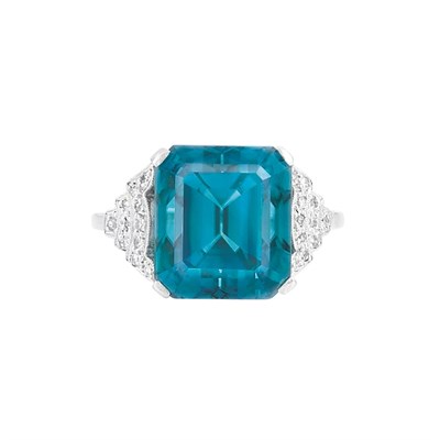 Lot 577 - Platinum, Blue Zircon and Diamond Ring