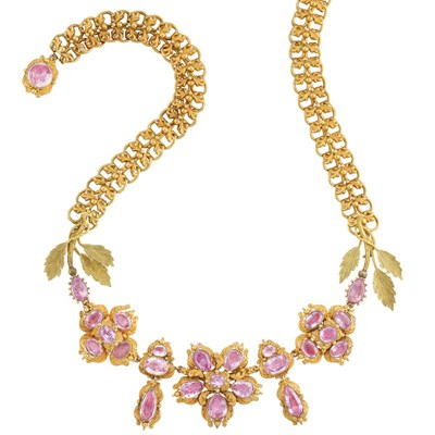 Lot 267 - Antique Gold and Foiled-Back Pink Topaz Necklace