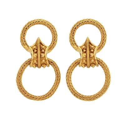 Lot 41 - Pair of Gold Pendant-Earclips, Ilias Lalaounis