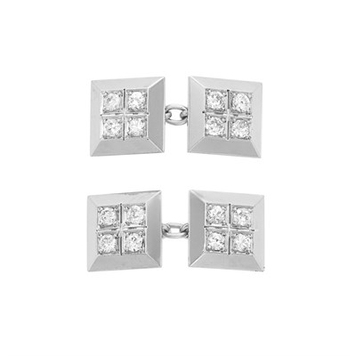 Lot 444 - Pair of White Gold and Diamond Cufflinks