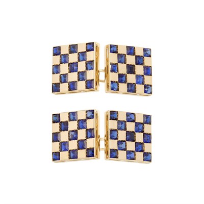 Lot 436 - Pair of Gold and Sapphire Cufflinks