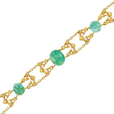 Lot 77 - Antique Gold and Cabochon Emerald Bracelet