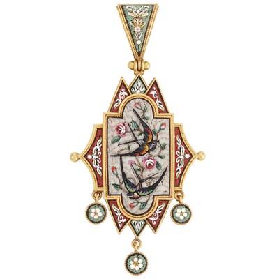 Lot 262 - Antique Gold and Micromosaic Pendant