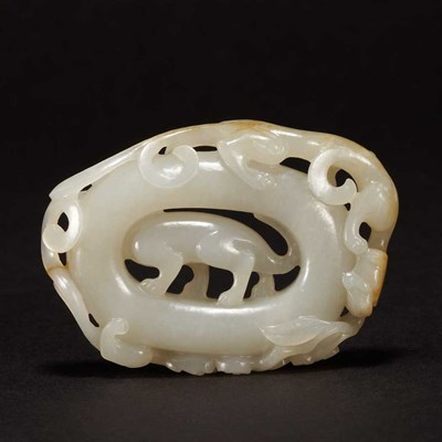 Lot 382 - Chinese White Jade Pendant Carved in high...