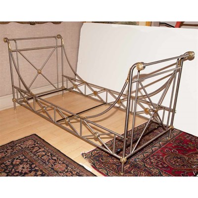 Lot 385 - Empire Style Nickel Plated Steel and Brass Bed...