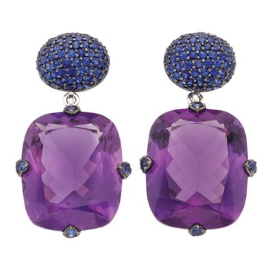 Lot 124 - Pair of Sapphire and Amethyst Pendant-Earrings, Piranesi