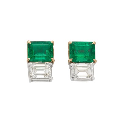 Lot 336 - Pair of Emerald and Diamond Earrings