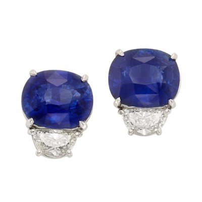 Lot 318 - Pair of Platinum, Sapphire and Diamond Earrings