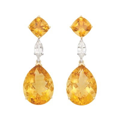 Lot 359 - Pair of Citrine and White Sapphire Pendant-Earrings, Piranesi