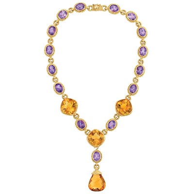 Lot 358 - Gold, Amethyst, Citrine and Citrine Briolette Pendant-Necklace