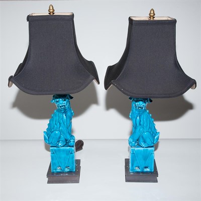 Lot 112 - Pair of Chinese Style Turquoise Porcelain Foo...