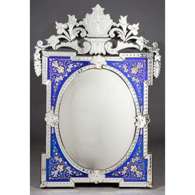 Lot 368 - Venetian Painted Glass Mirror The oval mirror...
