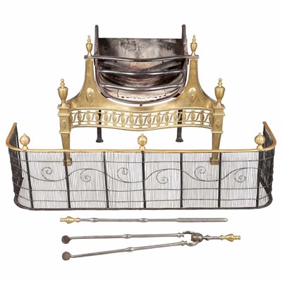 Lot 202 - George III Brass and Iron Fire Basket...