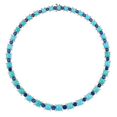 Lot 502 - Platinum, Turquoise, Sapphire and Diamond Necklace
