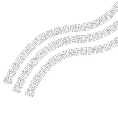 Lot 587 - Art Deco Platinum and Diamond Necklace/Bracelet Combination, France
