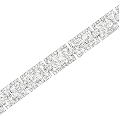 Lot 586 - Art Deco Platinum and Diamond Bracelet, France