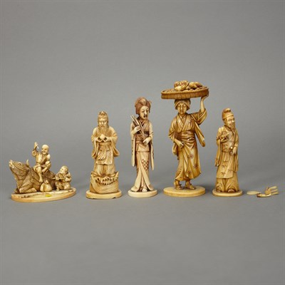Lot 9 - Group of Five Japanese Ivory Okimono 19th/20th...