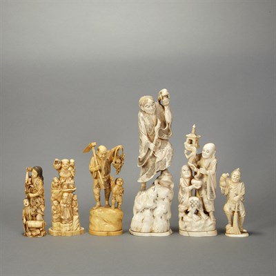 Lot 10 - Group of Six Japanese Ivory Okimono 19th/20th...