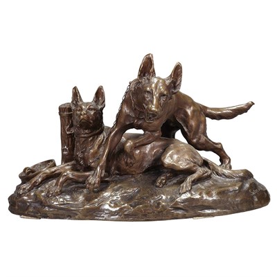 Lot 477 - Bronze Figural Group of Two German Shepherds...