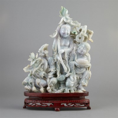 Lot 87 - Chinese Celadon Jade Figural Group of He He...