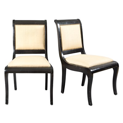 Lot 213 - Set of Four Upholstered Black Painted Side Chairs