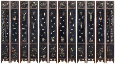 Lot 64 - Chinese Twelve-Panel Inlaid Lacquer Screen