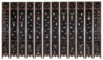 Lot 316 - A Chinese Twelve-Panel Inlaid Lacquer Screen
