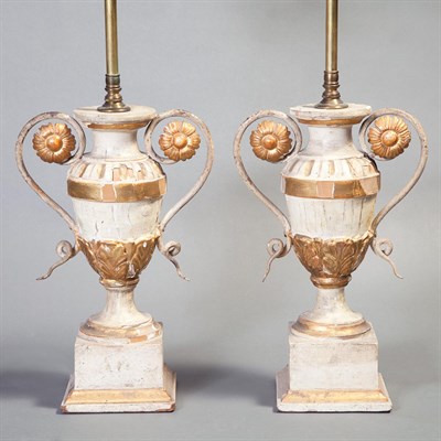 Lot 105 - Pair of Painted Wood and Iron Urns Each...