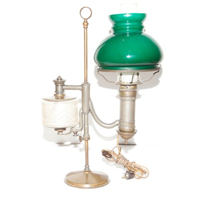 Lot 349 - Brass and Glass Adjustable Student Lamp Height...