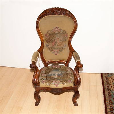 Lot 179 - Victorian Needlepoint Upholstered Walnut Armchair