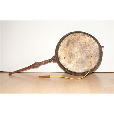 Lot 210 - Southeast Asian Carved Wood Drum and Drumstick...