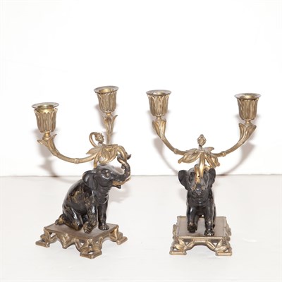 Lot 458 - Pair of Bronze Elephant-Form Two-Light...