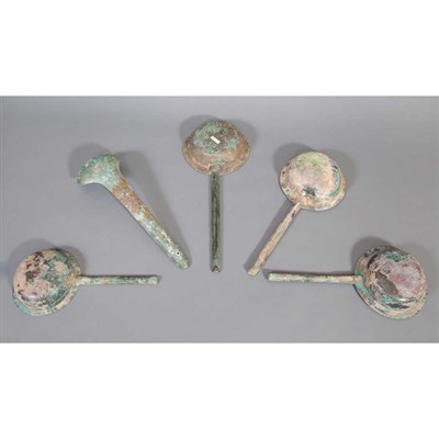 Lot 97 - Group of Five Chinese Bronze Ladles Han...