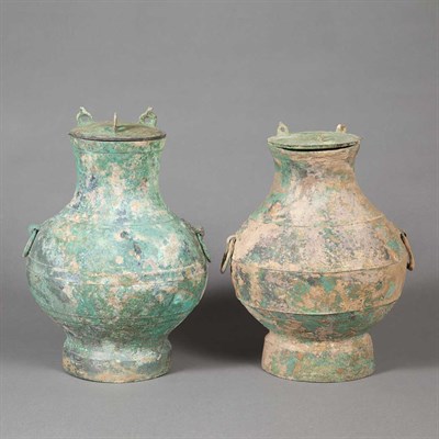 Lot 40 - Two Similar Chinese Bronze Covered Vases Han...