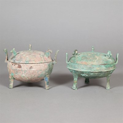 Lot 29 - Two Chinese Bronze Covered Ding Warring States...