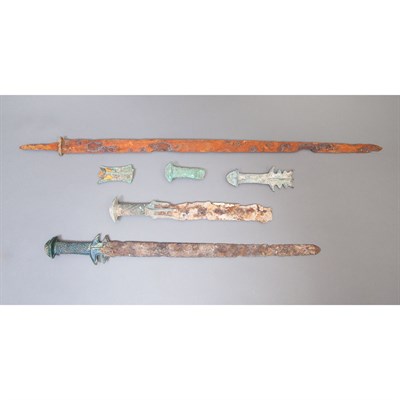 Lot 237 - Three Chinese Bronze Daggers; Together with...