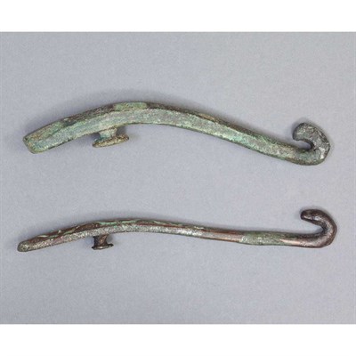 Lot 38 - Two Chinese Inlaid Bronze Belt Hooks Warring...