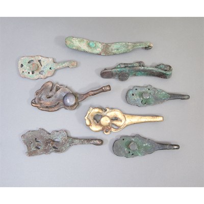 Lot 186 - Group of Eight Chinese Bronze Hooks Length of...