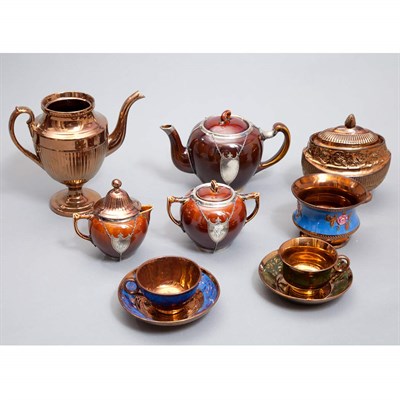 Lot 100 - Brown Glazed Three-Piece Silver Overlaid...