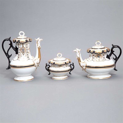 Lot 159 - Continental Gilt and Black Painted Porcelain...