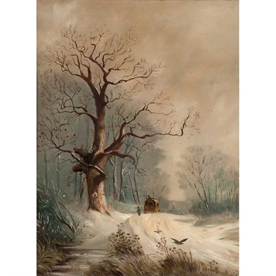 Lot 127 - 20th Century School Winter Carriage Ride Oil...
