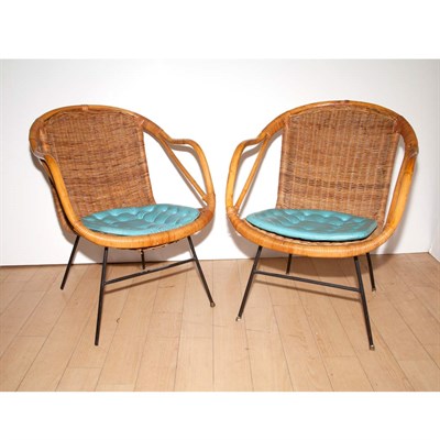 Lot 219 - Pair of 20th Century Design Rattan, Bamboo and...