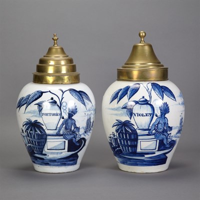 Lot 496 - Pair of Dutch Delft Tobacco Jars 19th Century,...